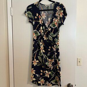 Stretchy Floral Faux-Wrap Dress